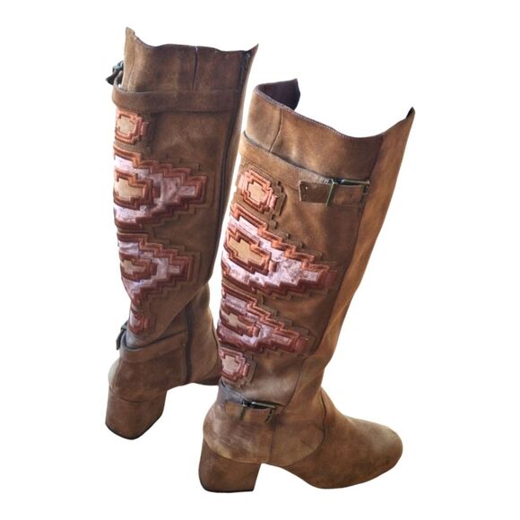 Gianni Bini Boots Southwestern Boho Leather Knee High Aztec Embroidered Suede 10 - Picture 2 of 16